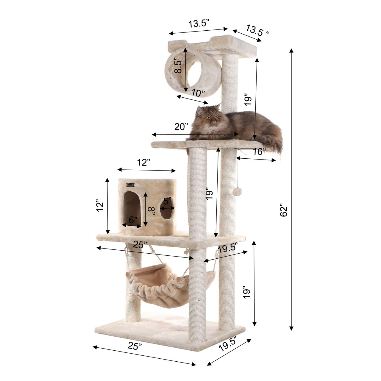 Armarkat 62" Real Wood Cat Tree with Scratch Posts and Hammock - Image 5
