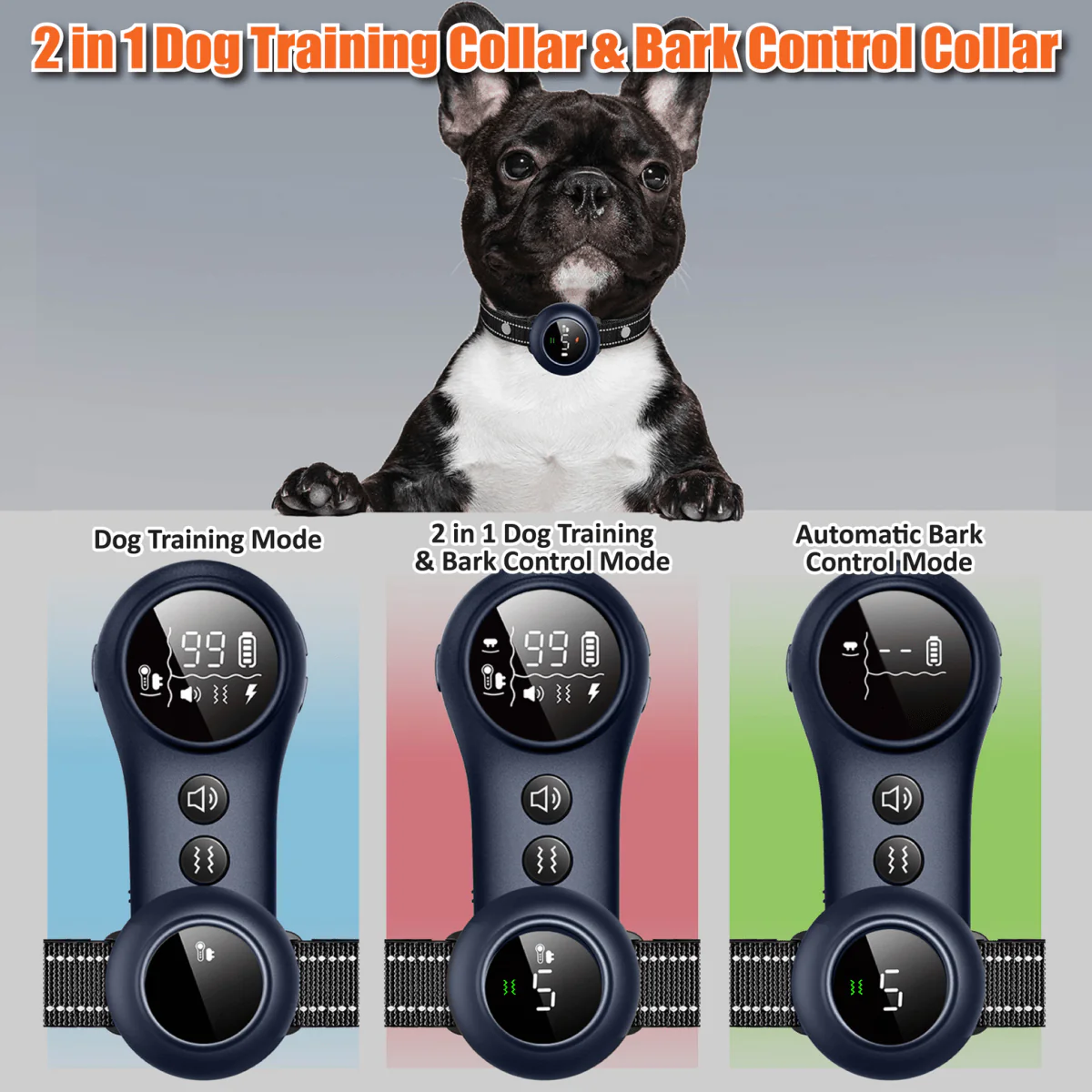 NeoAlly 2-in-1 Dog Training & Bark Control Collar | Automatic Barking Detection, Remote Shock, 5-150lbs Dogs | Rechargeable, Waterproof - Image 4