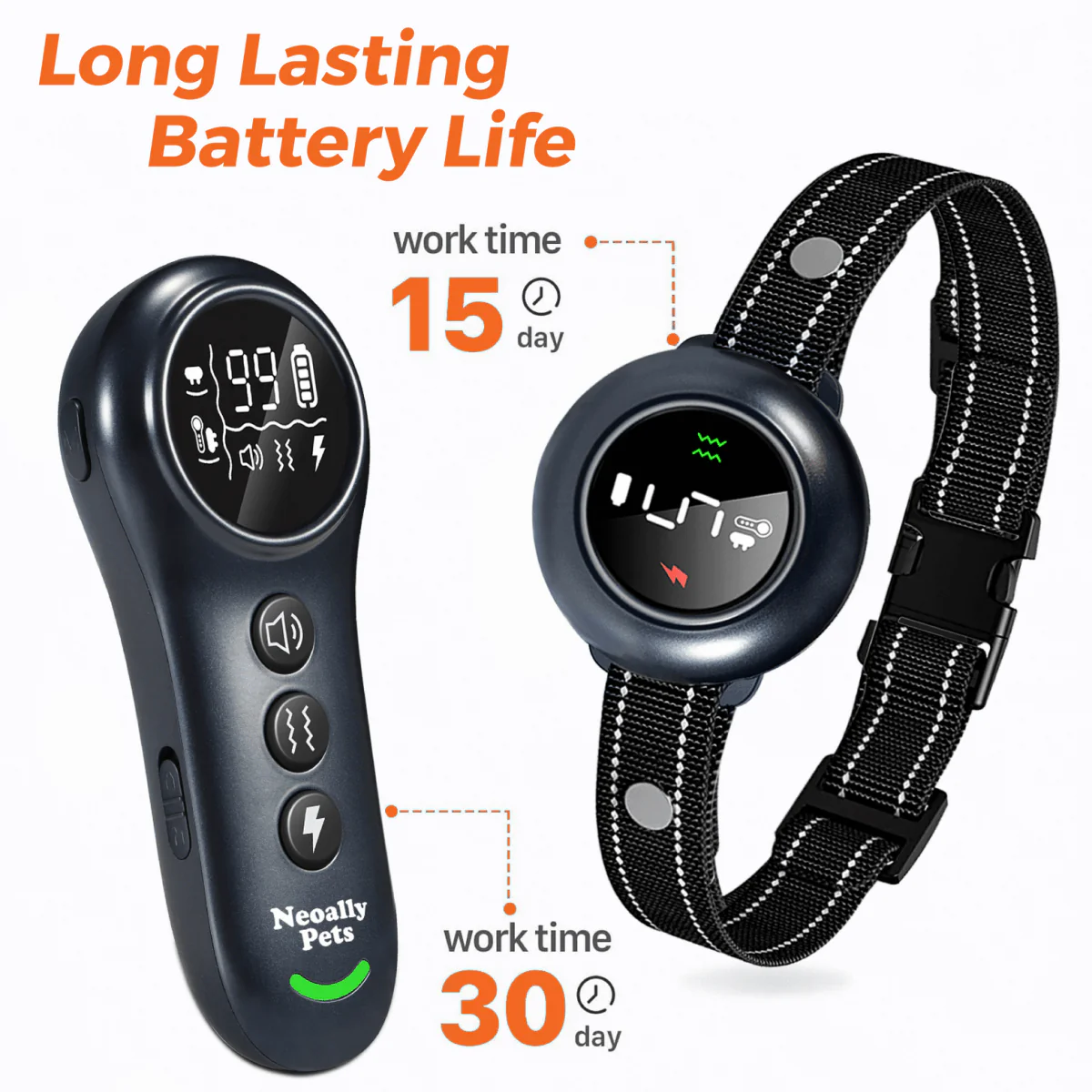 NeoAlly 2-in-1 Dog Training & Bark Control Collar | Automatic Barking Detection, Remote Shock, 5-150lbs Dogs | Rechargeable, Waterproof - Image 5